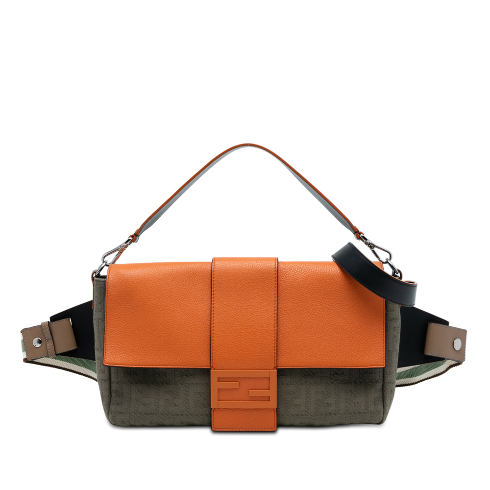 Pre-Loved Fendi Large Zucca Canvas and Leather Convertible Belt Baguette
